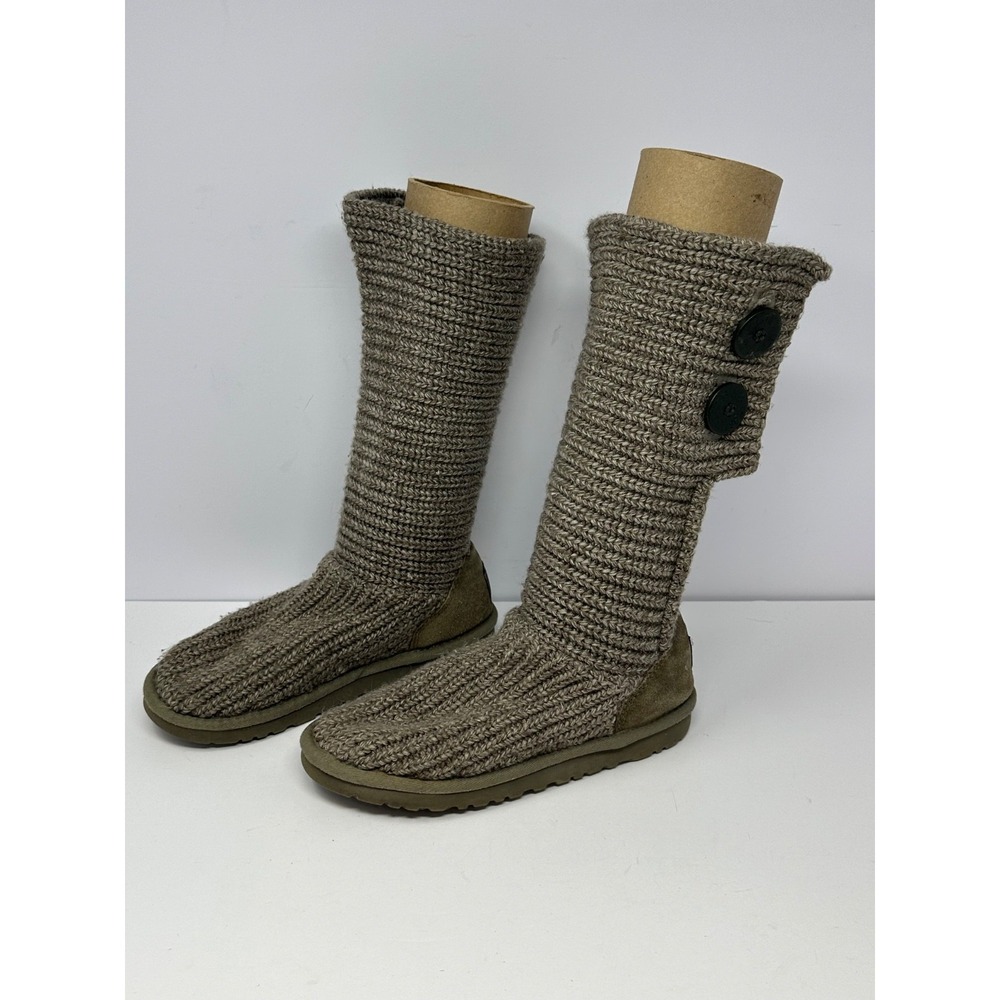 UGG AUSTRALIA Classic Cardy Sweater Knit Gray Pull On Boots 5819 Youth Sz 4 P7